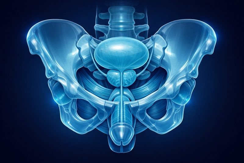 Illustration of the male pelvis and pelvic floor muscles